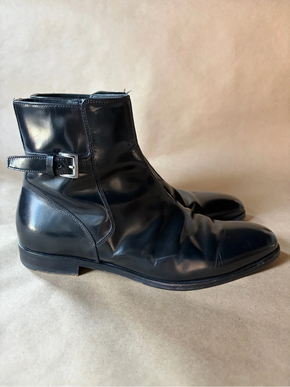 PRADA MILANO Black Leather Buckle Ankle Boots Men’s UK 6 US 7 Italy